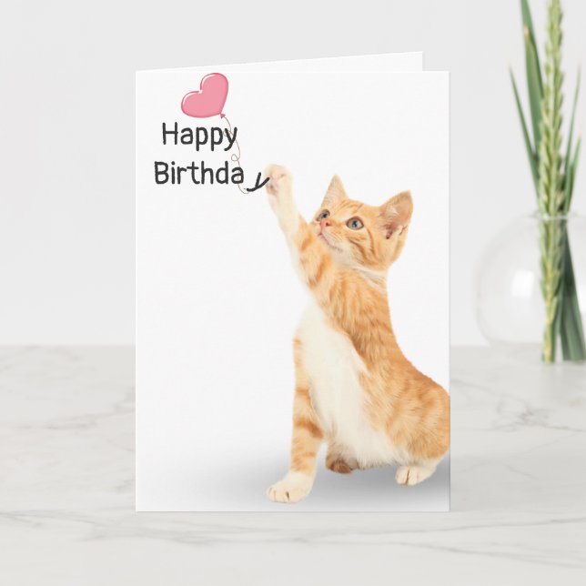 Birthday tabby cat with balloon card (Front)