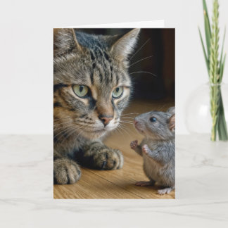 Birthday Tabby Cat With Brave Mouse Card