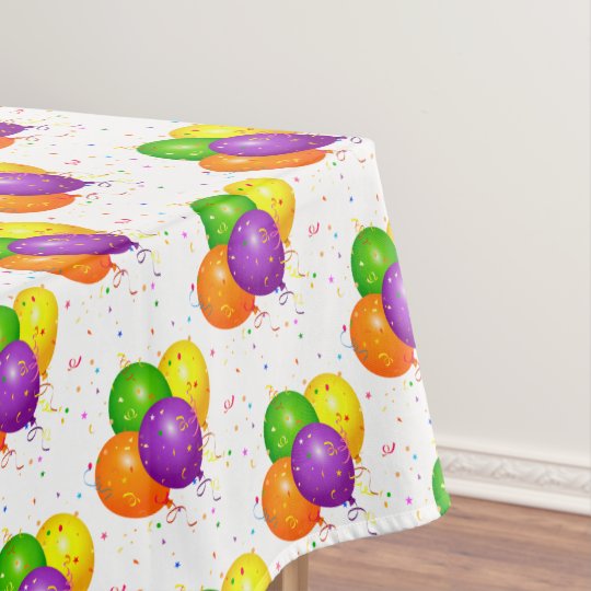 Birthday Table Cloth with Balloons and Confetti Zazzle.co.uk
