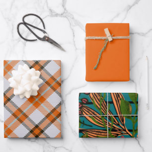 Birthday tartan pattern orange and white cute chic wrapping paper sheet