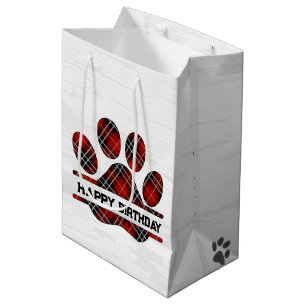 Birthday Tartan Plaid Paw Print Medium Gift Bag