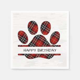 Birthday Tartan Plaid Paw Print Napkin