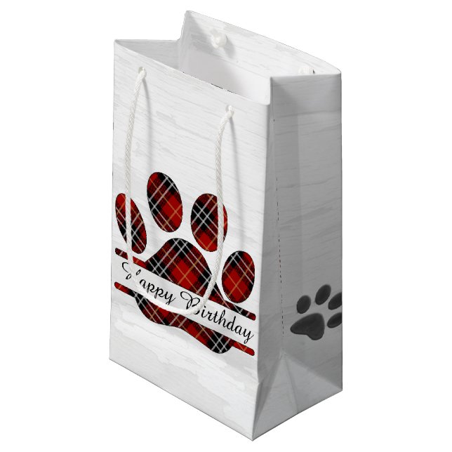 Birthday Tartan Plaid Paw Print Small Gift Bag (Front Angled)