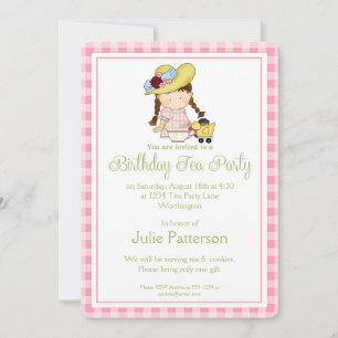 Birthday Tea Party Invitation Little Girls Pink 1