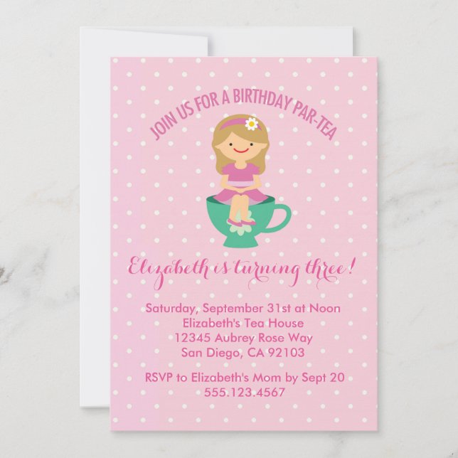 Birthday Tea Party Invitations Par-tea Invite Girl (Front)