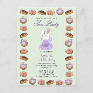 birthday tea party invite bunny and doughnuts postcard