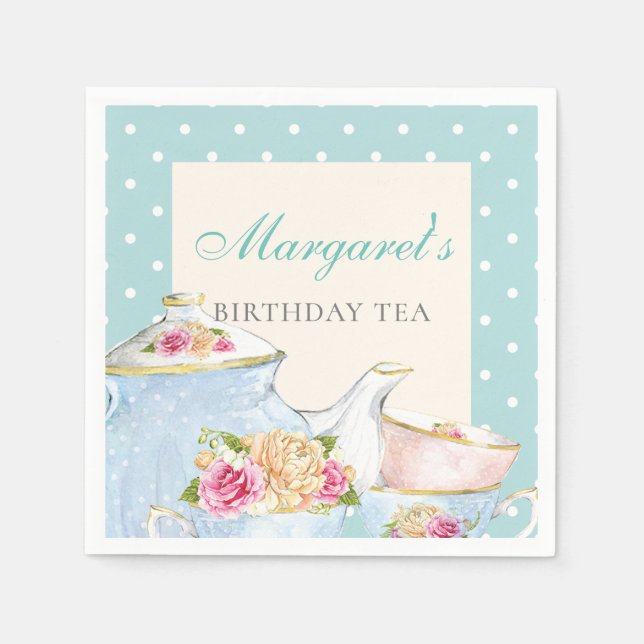 Birthday Tea Party Personalised Polka dot Napkin (Front)