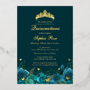 Birthday Teal Blue Floral Butterfly Quinceanera