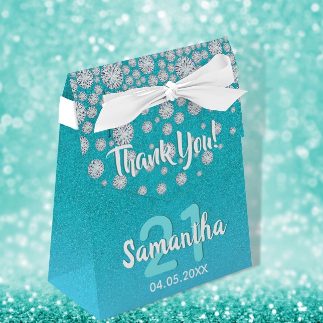 Birthday teal blue green diamonds glitter name favour box (Creator Uploaded)