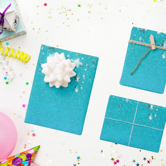 Birthday teal glitter blue sea green sparkle wrapping paper sheet (Creator Uploaded)