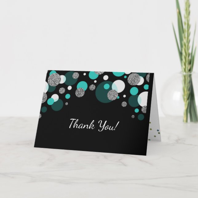 Birthday Teal Silver Thank You Note (Front)