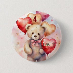 Birthday Teddy Bear add Name & Age Little Girl's 6 Cm Round Badge