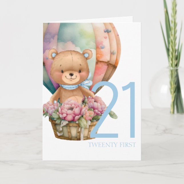 Birthday Teddy Bear Balloon 21ST Card (Front)