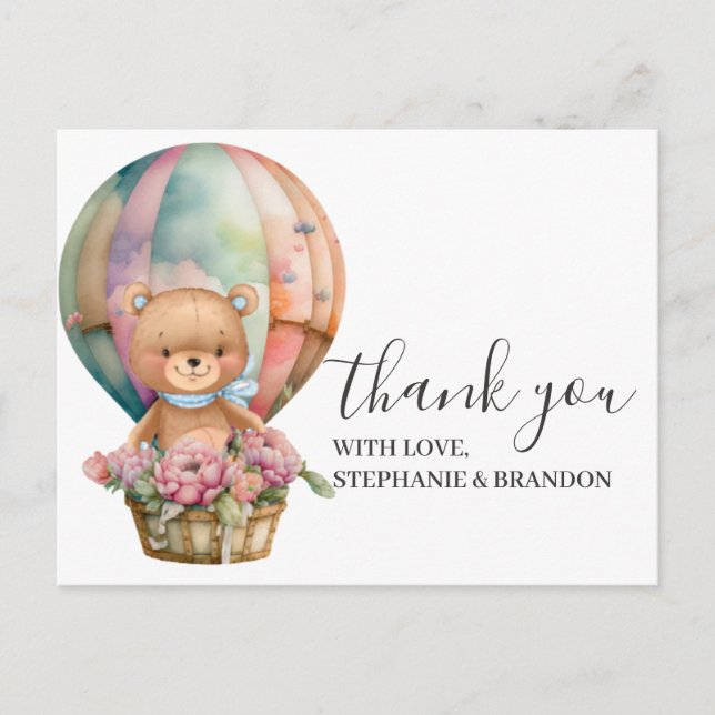 Birthday Teddy Bear  Balloon Thank You   Postcard (Front)