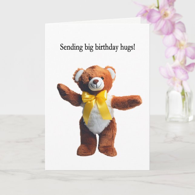 Birthday Teddy Bear Hugs Card (Orchid)