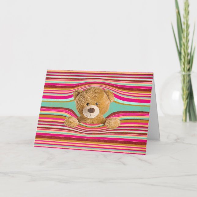 Birthday Teddy Bear in Stripes Card (Front)