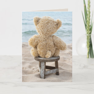 Birthday teddy bear on beach card