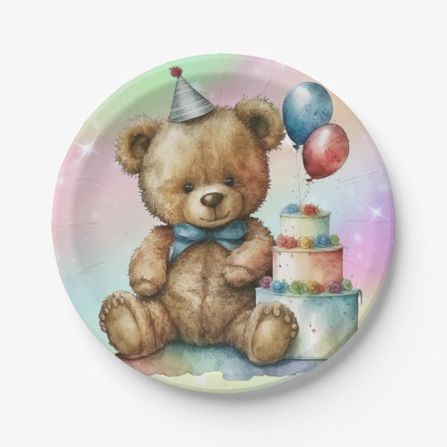 Birthday Teddy Bear Paper Plate (Front)