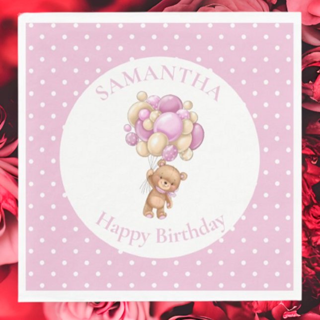 Birthday Teddy Bear PINK Balloons   Napkin (Planning A Party Is Fun When You Shop With Us. Find Everything You Need)