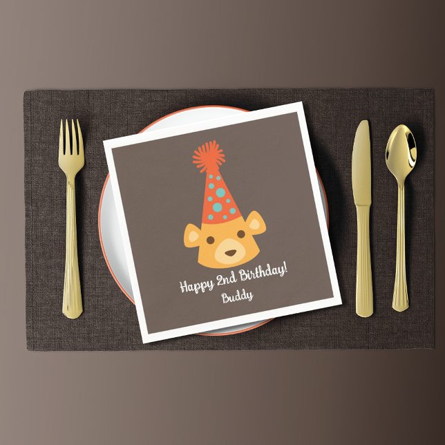Birthday Teddy Bear Wearing a Party Hat Napkin (Creator Uploaded)