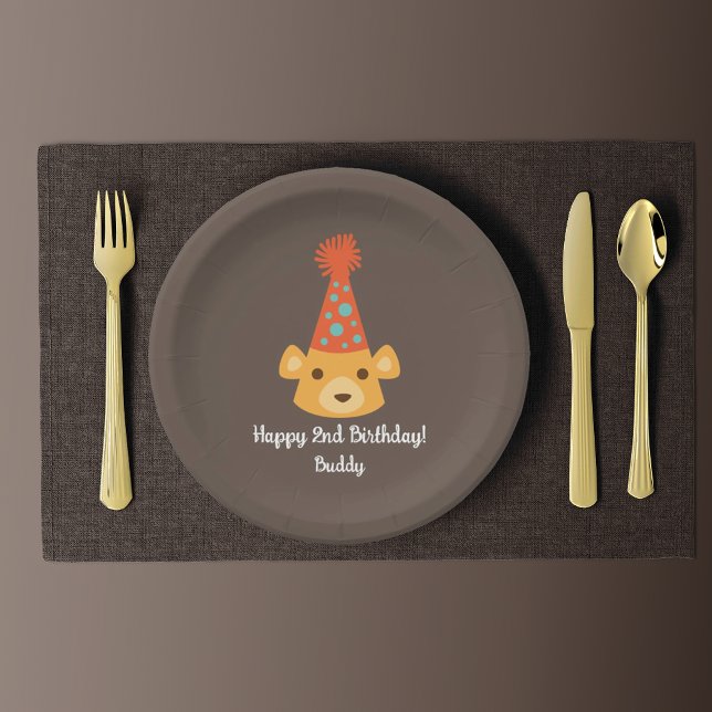 Birthday Teddy Bear Wearing a Party Hat Paper Plate (Creator Uploaded)