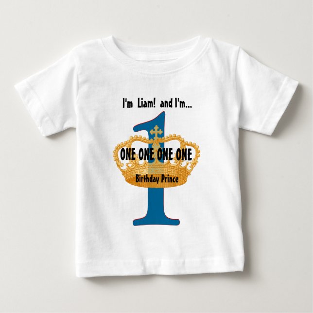 Birthday Tee for One Year Old Blue Gold Crown (Front)
