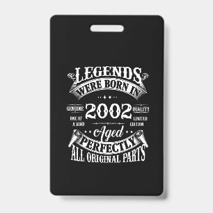 Birthday Tee Vintage Legends Born In 2002 ID Badge