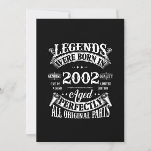 Birthday Tee Vintage Legends Born In 2002 Invitation