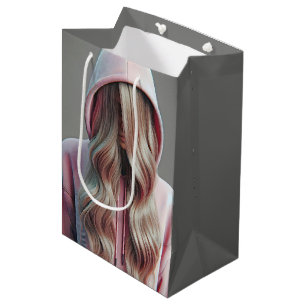 Birthday Teen Girl Hiding Behind Hair Medium Gift Bag
