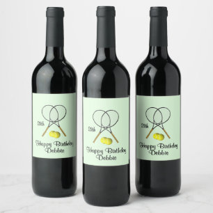 Birthday Tennis Green Sports Name and Age 21st Wine Label