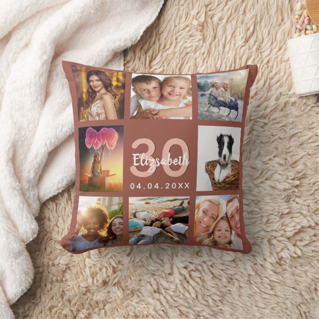 Birthday terracotta photo collage cushion (Blanket)