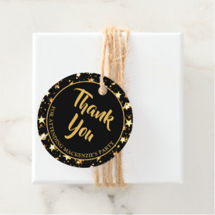 Birthday THANK YOU Black Gold Stars Favour Tag