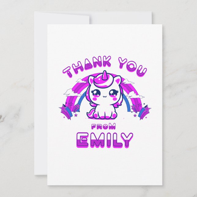 Birthday Thank You Card - Custom Girls Unicorn  (Front)