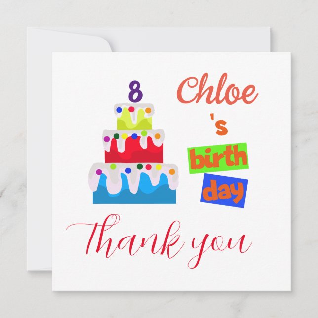 Birthday thank you card with name and age (Front)
