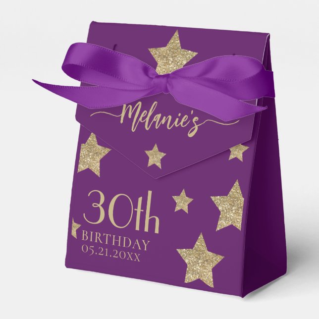 Birthday Thank You Chic Gold Stars Favour Boxes (Front Side)