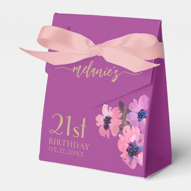 Birthday Thank You Chic Pink Floral Favour Boxes (Front Side)