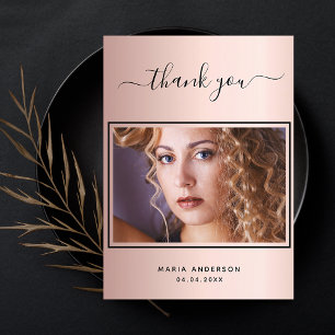 Birthday thank you custom photo rose gold glam postcard