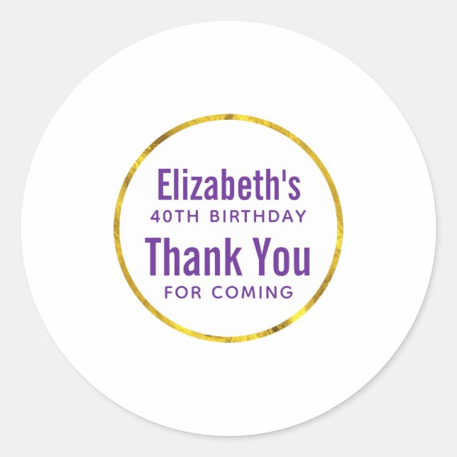 birthday thank you favour template classic round sticker (Front)