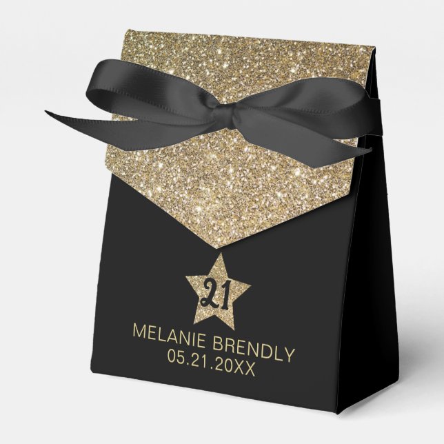 Birthday Thank You Gold Glitter Star Favour Boxes (Front Side)
