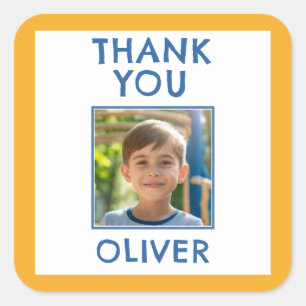Birthday Thank you Kids Name & Photo Square Sticker