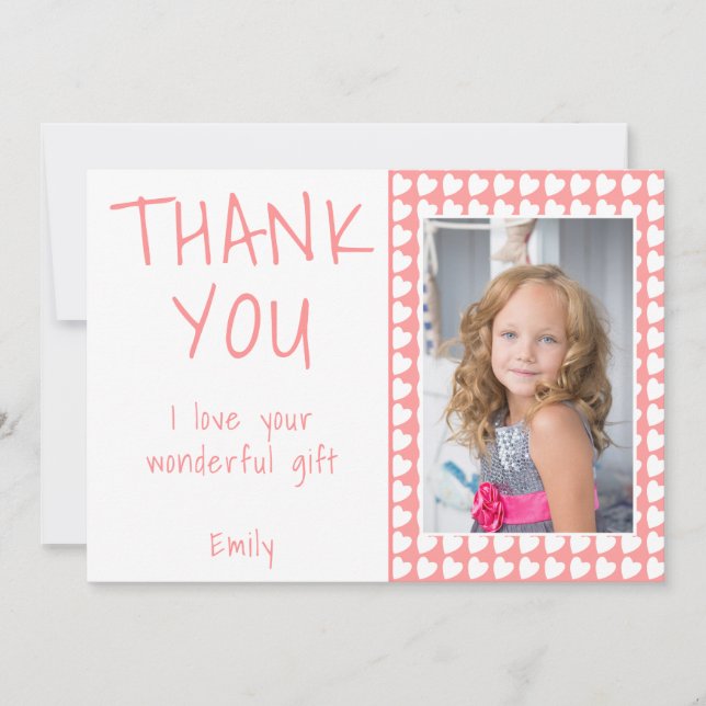 Birthday Thank you Kids Photo card Hearts Girl (Front)