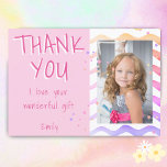 Birthday Thank you Kids Photo card Pink Girl<br><div class="desc">Birthday thank you card for girls with photo and text I love your wonderful gift. A cute pink birthday thank you card for your friends and family. Upload your photo and personalise the card with your name and text. The card has colourful stars and waves. The back side is pink....</div>