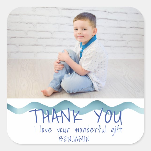 Birthday Thank you Kids Photo Sticker Boy (Front)