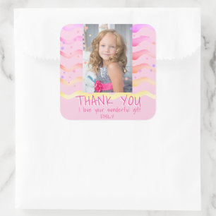 Birthday Thank you Kids Photo Sticker Pink Girl