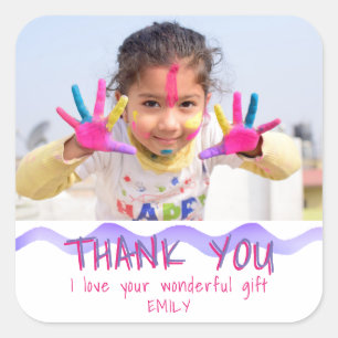 Birthday Thank you Kids Photo Sticker Pink Girl