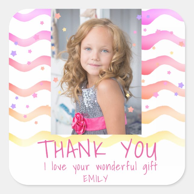 Birthday Thank you Kids Photo Sticker Pink Girl (Front)