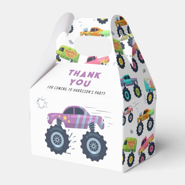 Birthday Thank You Modern Kids Monster Car Trucks Favour Box (Front Side)