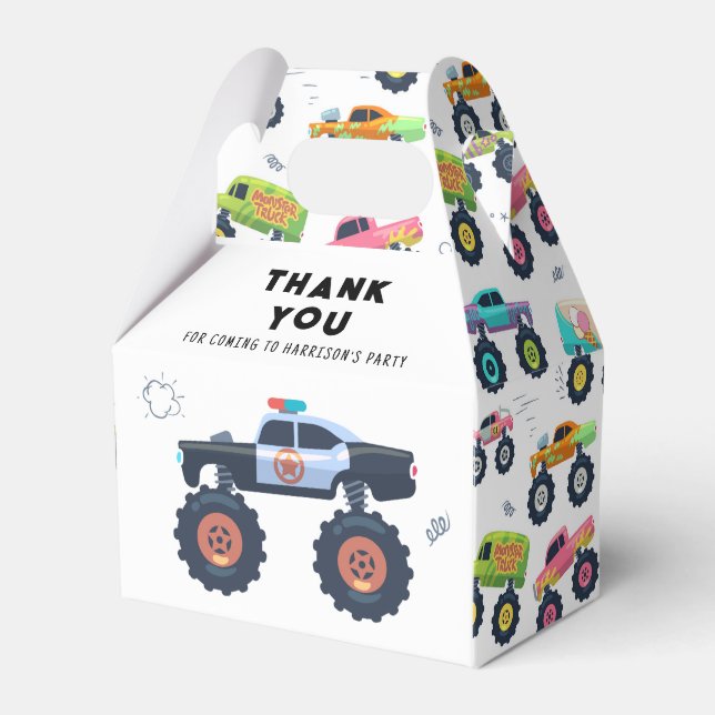 Birthday Thank You Modern Kids Monster Car Trucks Favour Box (Front Side)
