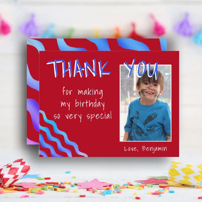 Birthday Thank you Photo card for Boys Waves (Creator Uploaded)