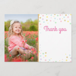 Birthday Thank You Photo Card Pink Confetti Blank